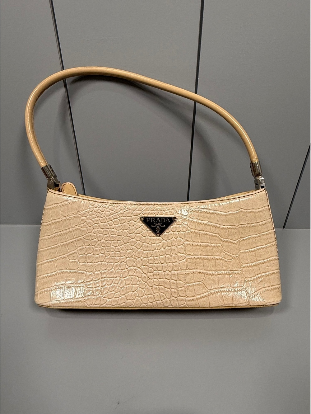 Prada Milano Beige Croc-Embossed Leather Shoulder Bag